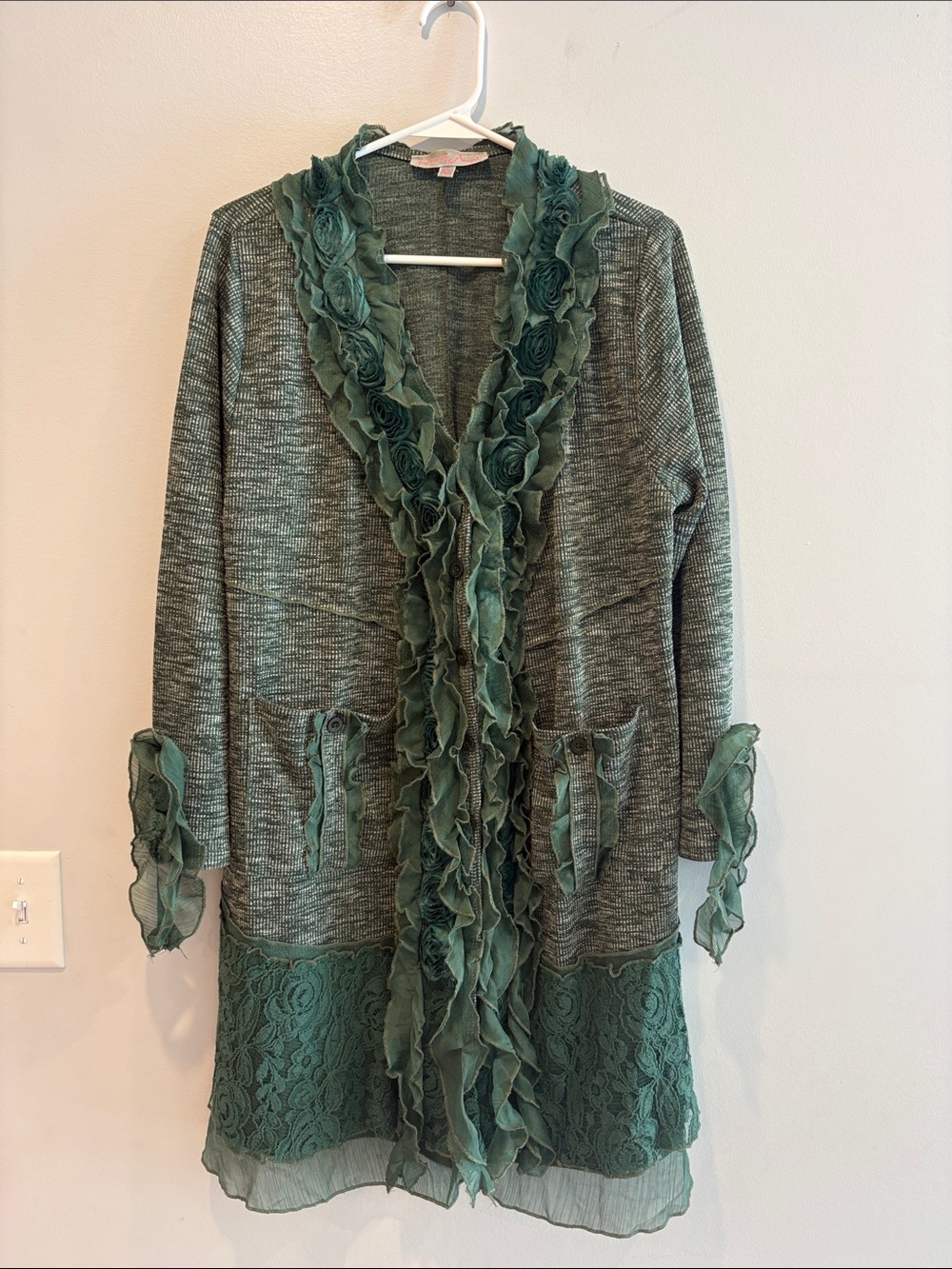 Pretty Angel Olive Green Ribbed buttoned cardigan ptp 21 length 36